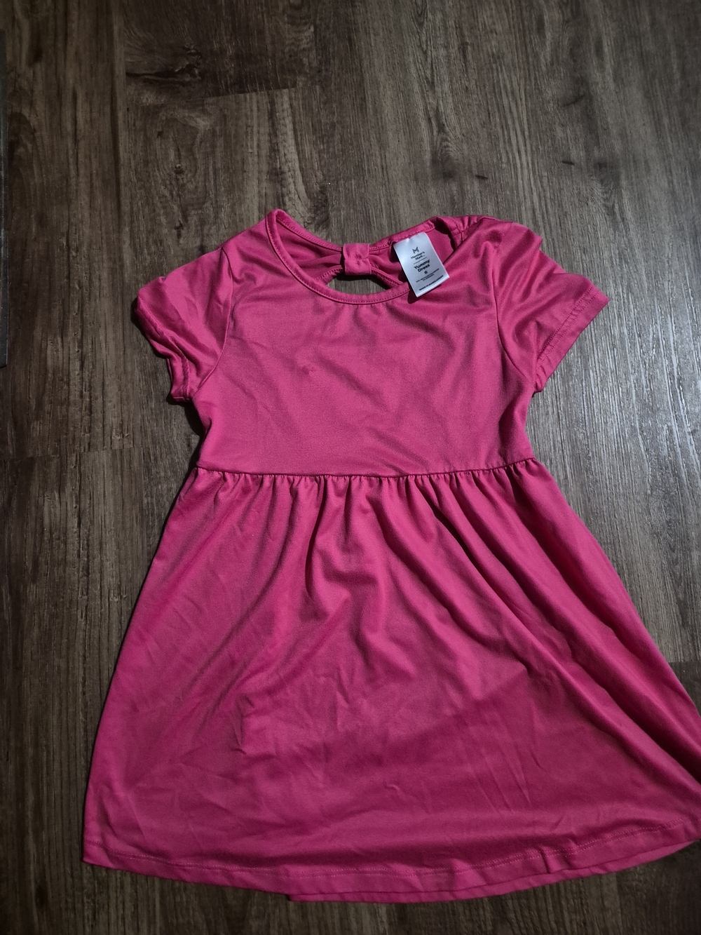 Girls' Hot Pink Short Sleeve Knit Dress with Back Keyhole - Unbranded